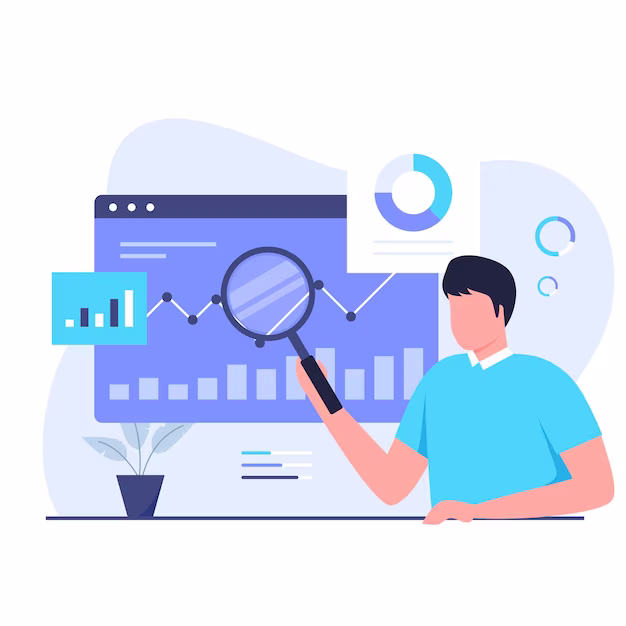 Illustration of a researcher reviewing brand data