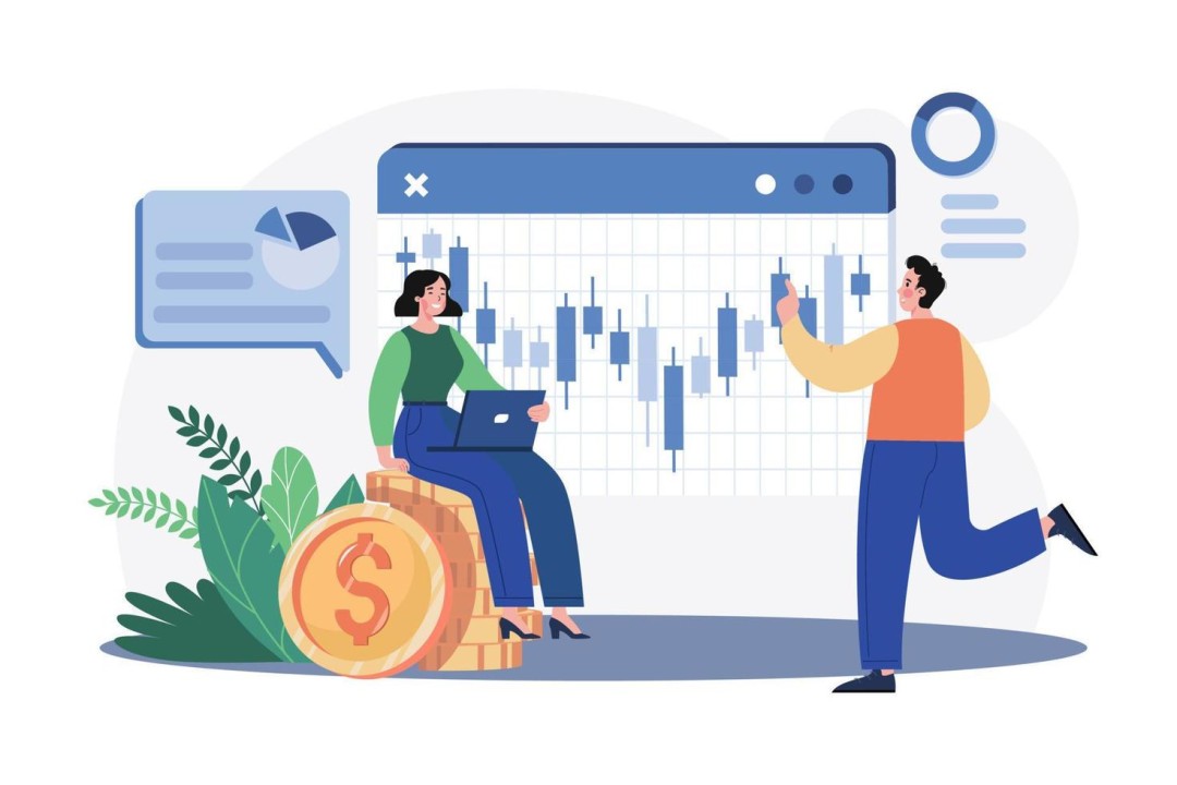 Illustration of analysts reviewing market performance